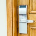 modern fire-rated designer door with digital lock in Hyderabad home